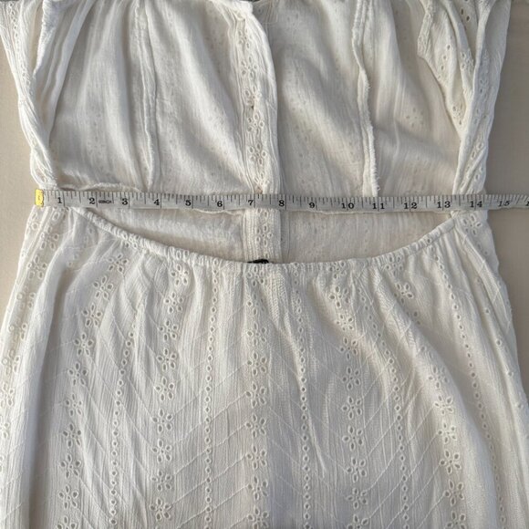 Brave Soul M White Eyelet Embroidered Cutout Tie-Back Button Midi Dress - Picture 10 of 12